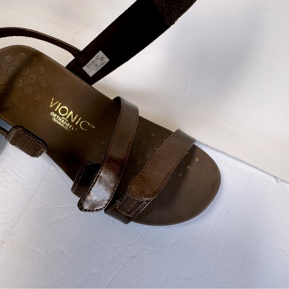 Vionic NEW Teagan 3 Strap Patent Bronze Faux Leather Adjustable Sandals Slides 8 - Picture 5 of 16
